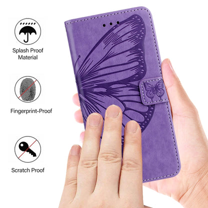 For iPhone 16 Pro Max Embossed Butterfly Leather Phone Case(Light Purple) by buy2fix