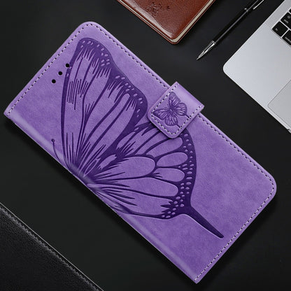 For iPhone 16 Pro Max Embossed Butterfly Leather Phone Case(Light Purple) by buy2fix