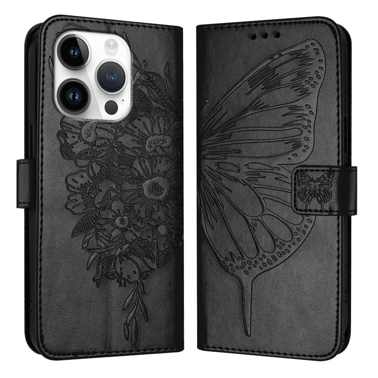 For iPhone 16 Pro Embossed Butterfly Leather Phone Case(Black) by buy2fix