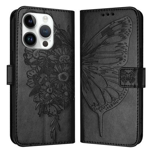 For iPhone 16 Pro Embossed Butterfly Leather Phone Case(Black) by buy2fix