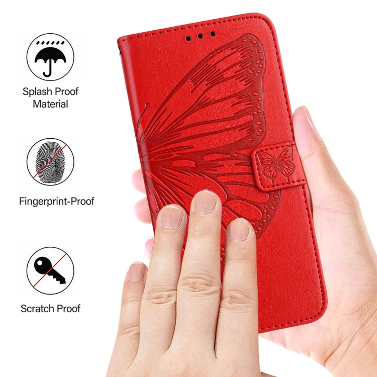 For iPhone 16 Pro Embossed Butterfly Leather Phone Case(Red) by buy2fix