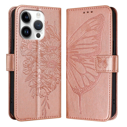 For iPhone 16 Pro Embossed Butterfly Leather Phone Case(Rose Gold) by buy2fix