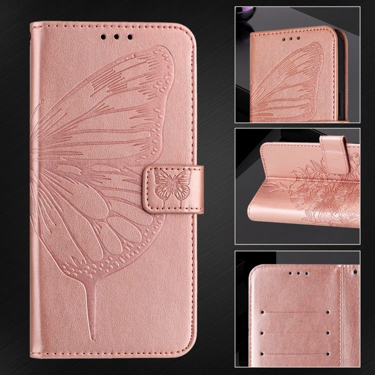 For iPhone 16 Pro Embossed Butterfly Leather Phone Case(Rose Gold) by buy2fix