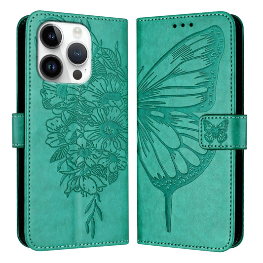 For iPhone 16 Pro Embossed Butterfly Leather Phone Case(Green) by buy2fix