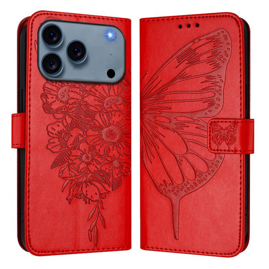 For iPhone 18 Pro Max / 17 Pro Max Embossed Butterfly Leather Phone Case(Red)