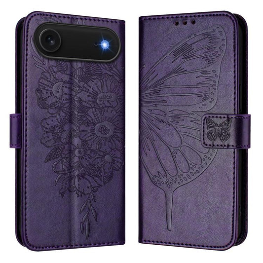 For iPhone Air Embossed Butterfly Leather Phone Case(Dark Purple) - iPhone Air Cases by buy2fix | Online Shopping UK | buy2fix
