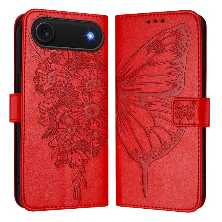 For iPhone Air Embossed Butterfly Leather Phone Case(Red) - iPhone Air Cases by buy2fix | Online Shopping UK | buy2fix