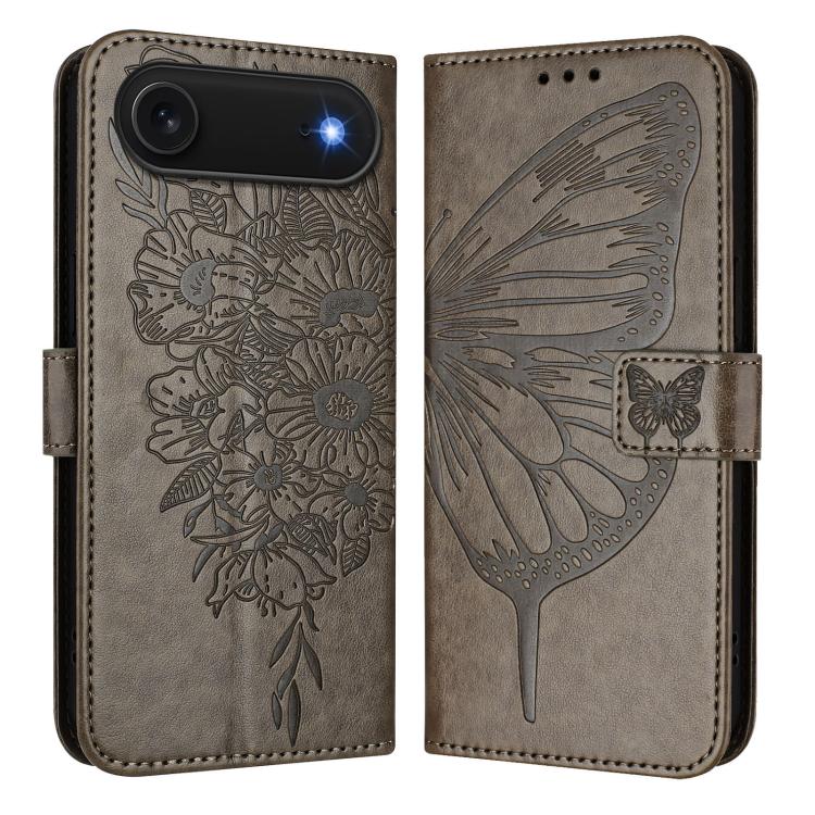 For iPhone Air Embossed Butterfly Leather Phone Case(Grey) - iPhone Air Cases by buy2fix | Online Shopping UK | buy2fix