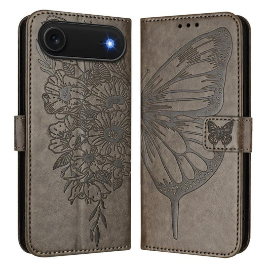 For iPhone Air Embossed Butterfly Leather Phone Case(Grey) - iPhone Air Cases by buy2fix | Online Shopping UK | buy2fix