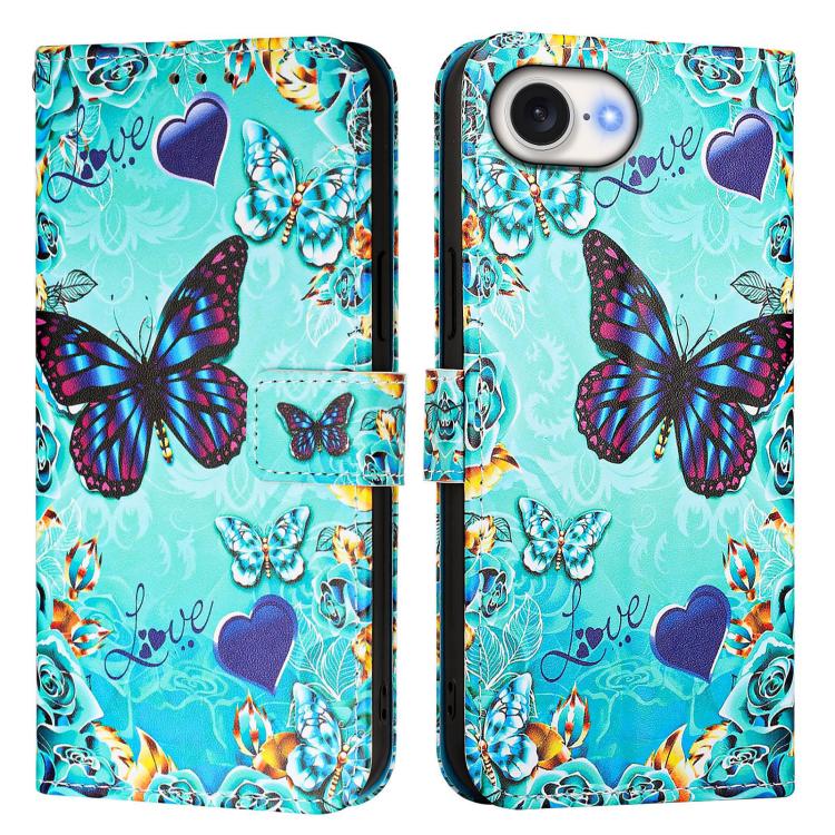 For iPhone 16e Colored Drawing Pattern Plain Weave Leather Phone Case(Caring Butterfly) by buy2fix