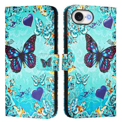 For iPhone 16e Colored Drawing Pattern Plain Weave Leather Phone Case(Caring Butterfly) by buy2fix