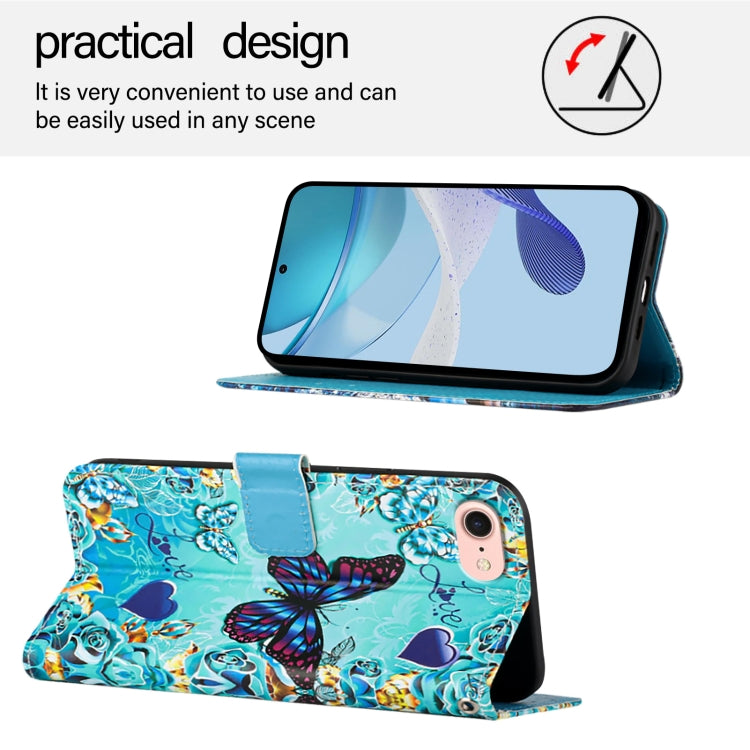For iPhone 16e Colored Drawing Pattern Plain Weave Leather Phone Case(Caring Butterfly) by buy2fix