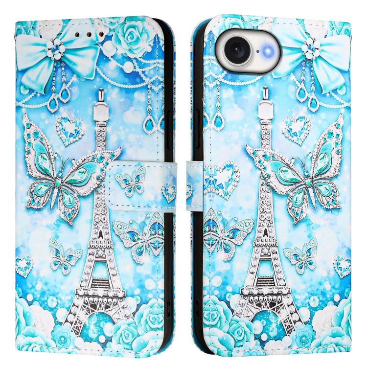 For iPhone 16e Colored Drawing Pattern Plain Weave Leather Phone Case(Tower Butterfly) by buy2fix