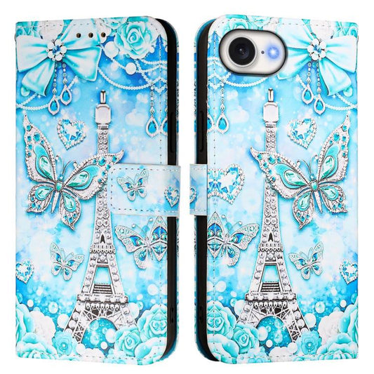 For iPhone 16e Colored Drawing Pattern Plain Weave Leather Phone Case(Tower Butterfly) by buy2fix