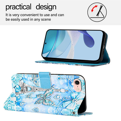 For iPhone 16e Colored Drawing Pattern Plain Weave Leather Phone Case(Tower Butterfly) by buy2fix