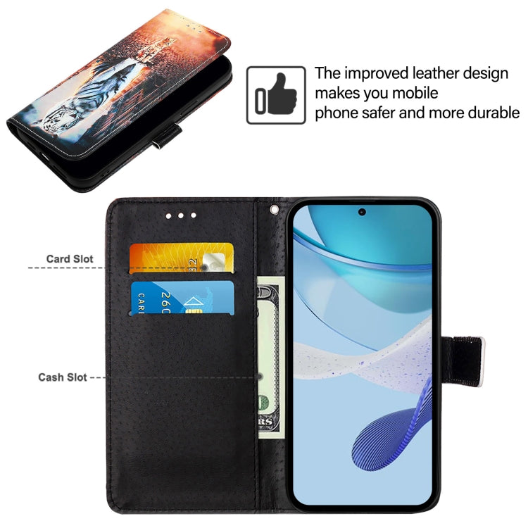 For iPhone 16e Colored Drawing Pattern Plain Weave Leather Phone Case(Cats And Tigers) by buy2fix