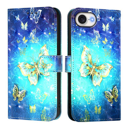 For iPhone 16e 3D Painting Horizontal Flip Leather Phone Case(Golden Butterfly) by buy2fix