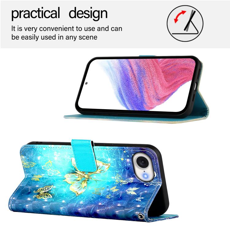 For iPhone 16e 3D Painting Horizontal Flip Leather Phone Case(Golden Butterfly) by buy2fix