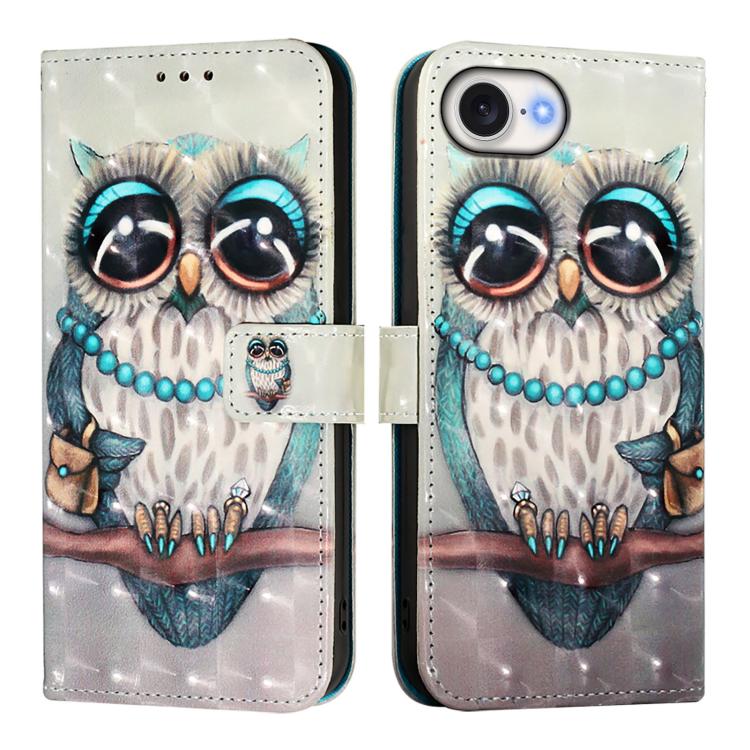 For iPhone 16e 3D Painting Horizontal Flip Leather Phone Case(Grey Owl) by buy2fix