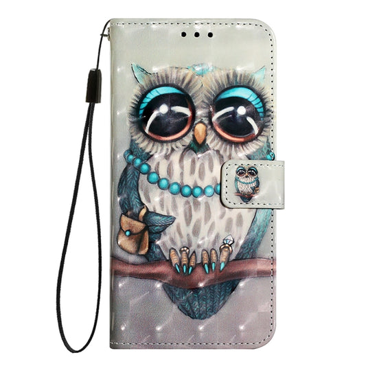 For iPhone 16e 3D Painting Horizontal Flip Leather Phone Case(Grey Owl) by buy2fix