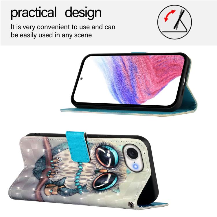 For iPhone 16e 3D Painting Horizontal Flip Leather Phone Case(Grey Owl) by buy2fix