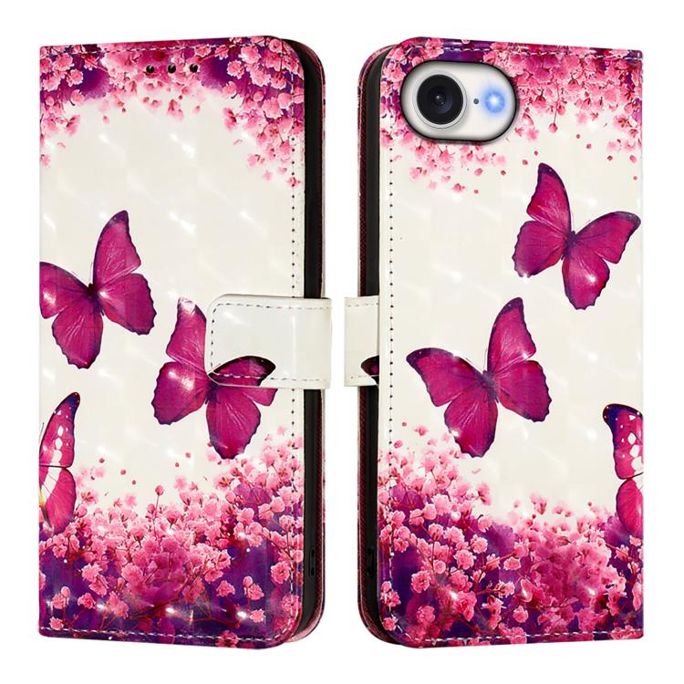 For iPhone 16e 3D Painting Horizontal Flip Leather Phone Case(Rose Butterfly) by buy2fix