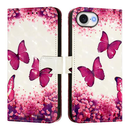 For iPhone 16e 3D Painting Horizontal Flip Leather Phone Case(Rose Butterfly) by buy2fix