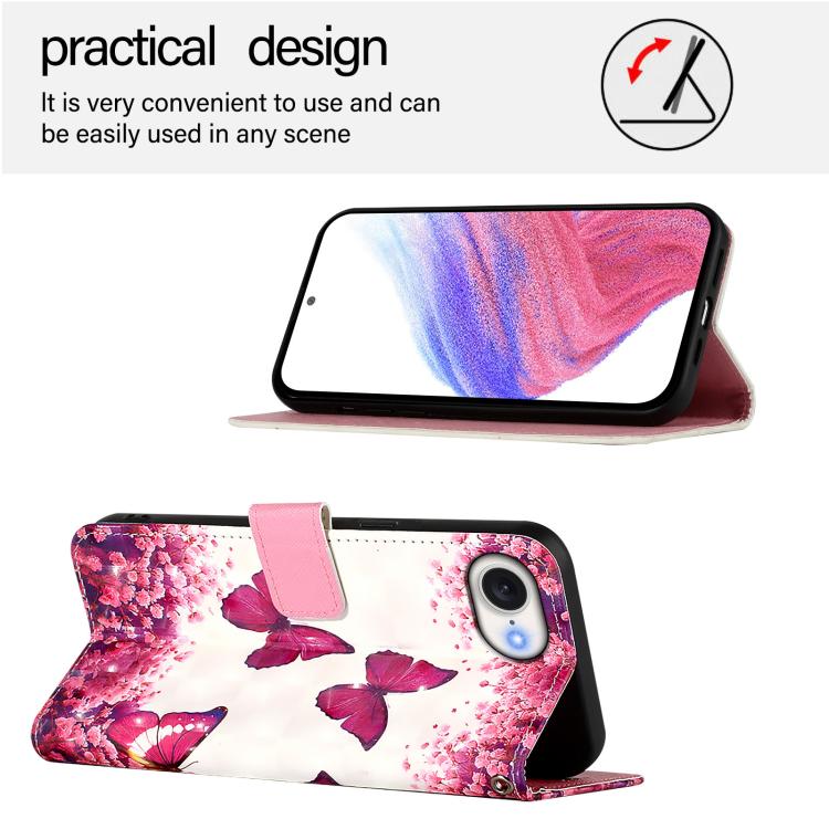 For iPhone 16e 3D Painting Horizontal Flip Leather Phone Case(Rose Butterfly) by buy2fix