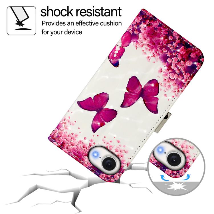 For iPhone 16e 3D Painting Horizontal Flip Leather Phone Case(Rose Butterfly) by buy2fix
