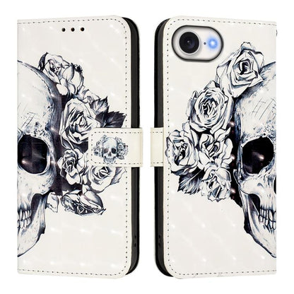 For iPhone 16e 3D Painting Horizontal Flip Leather Phone Case(Skull) by buy2fix