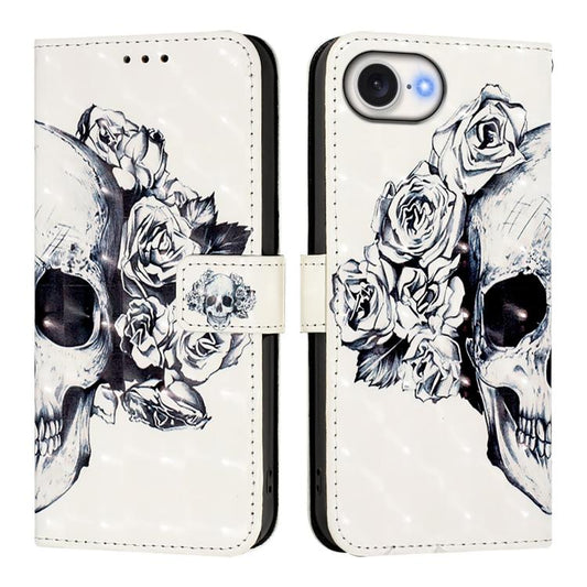 For iPhone 16e 3D Painting Horizontal Flip Leather Phone Case(Skull) by buy2fix