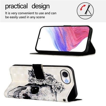 For iPhone 16e 3D Painting Horizontal Flip Leather Phone Case(Skull) by buy2fix
