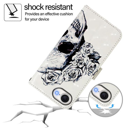 For iPhone 16e 3D Painting Horizontal Flip Leather Phone Case(Skull) by buy2fix