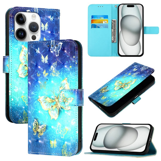 For iPhone 16 Pro 3D Painting Horizontal Flip Leather Phone Case(Golden Butterfly)