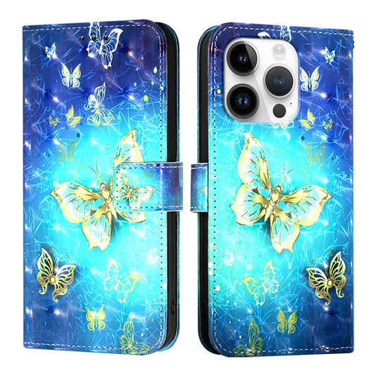 For iPhone 16 Pro 3D Painting Horizontal Flip Leather Phone Case(Golden Butterfly) by buy2fix
