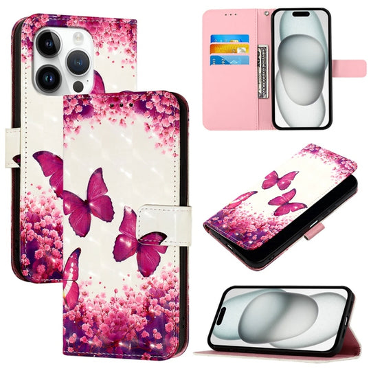 For iPhone 16 Pro 3D Painting Horizontal Flip Leather Phone Case(Rose Butterfly)