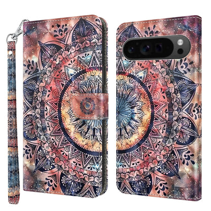 For Google Pixel 9 3D Painted Pattern Leather Phone Case(Colorful Mandala) by buy2fix