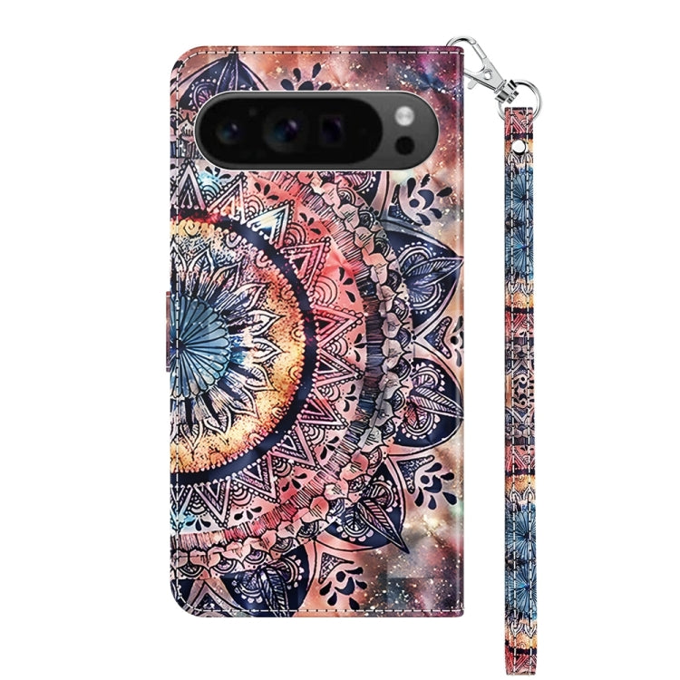 For Google Pixel 9 3D Painted Pattern Leather Phone Case(Colorful Mandala) by buy2fix