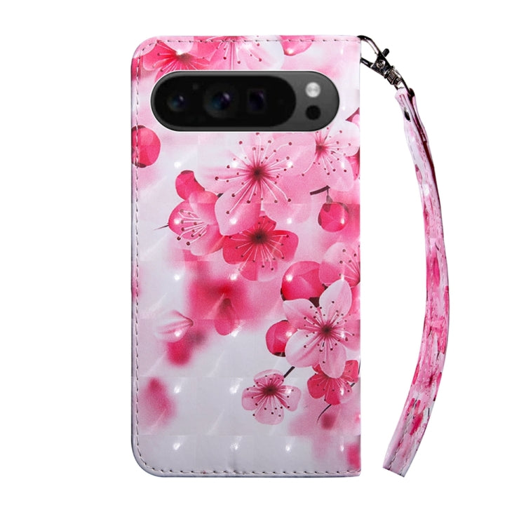 For Google Pixel 9 3D Painted Pattern Leather Phone Case(Red Flower) by buy2fix