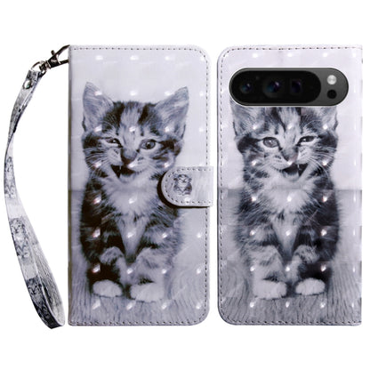 For Google Pixel 9 3D Painted Pattern Leather Phone Case(Smile Cat) by buy2fix
