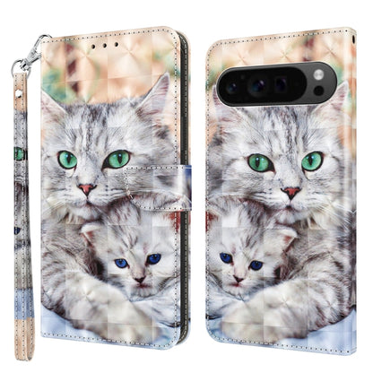 For Google Pixel 9 Pro 3D Painted Pattern Leather Phone Case(Two Loving Cats) by buy2fix