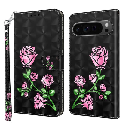 For Google Pixel 9 Pro 3D Painted Pattern Leather Phone Case(Rose) by buy2fix