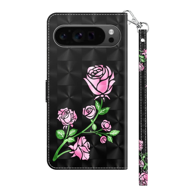 For Google Pixel 9 Pro 3D Painted Pattern Leather Phone Case(Rose) by buy2fix