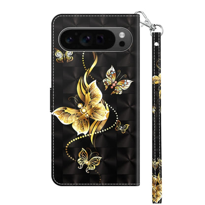 For Google Pixel 9 Pro 3D Painted Pattern Leather Phone Case(Golden Butterfly) by buy2fix