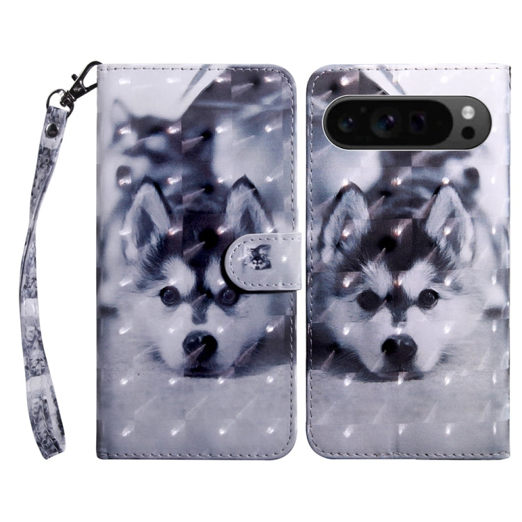 For Google Pixel 9 Pro 3D Painted Pattern Leather Phone Case(Husky) by buy2fix