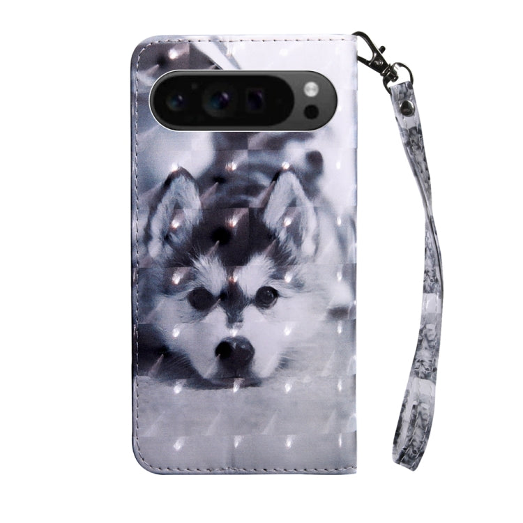 For Google Pixel 9 Pro 3D Painted Pattern Leather Phone Case(Husky) by buy2fix