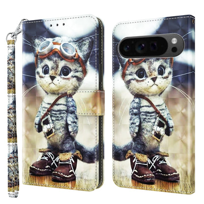 For Google Pixel 9 Pro XL 3D Painted Pattern Leather Phone Case(Naughty Cat) by buy2fix