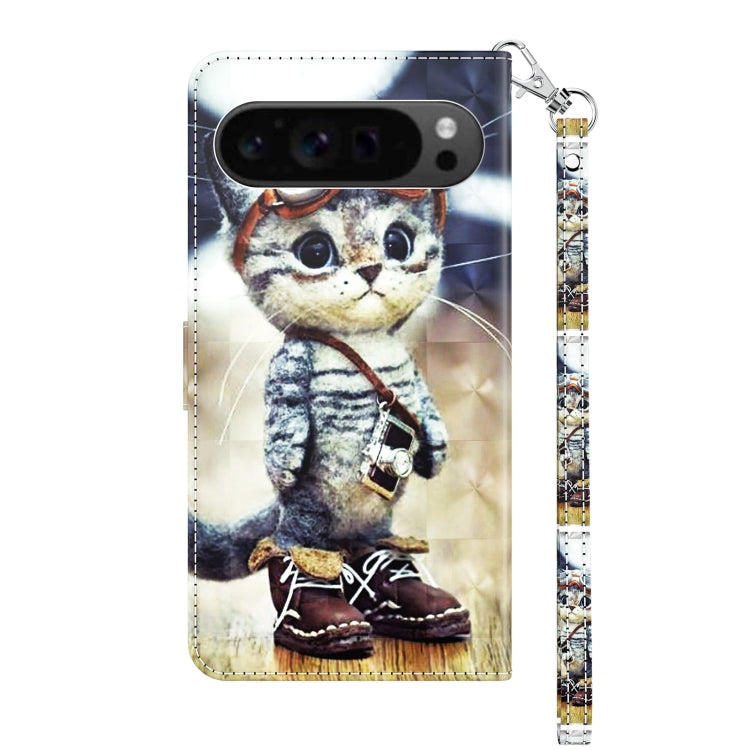For Google Pixel 9 Pro XL 3D Painted Pattern Leather Phone Case(Naughty Cat) by buy2fix