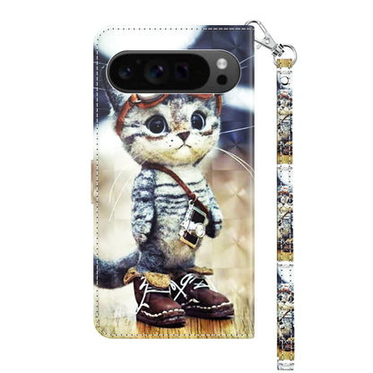 For Google Pixel 9 Pro XL 3D Painted Pattern Leather Phone Case(Naughty Cat) by buy2fix