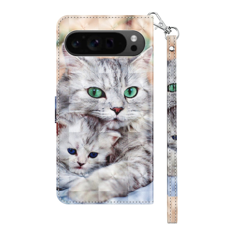 For Google Pixel 9 Pro XL 3D Painted Pattern Leather Phone Case(Two Loving Cats) by buy2fix